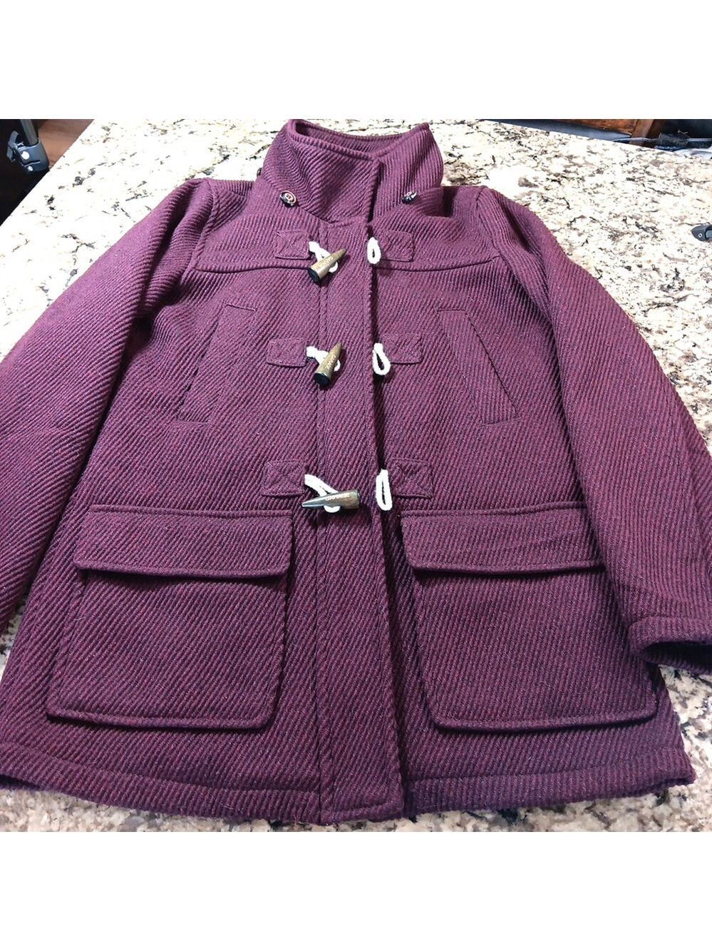 Small Garage Burgundy Womens Pea Coat Wool Acrylic Polyester Preppy Grunge